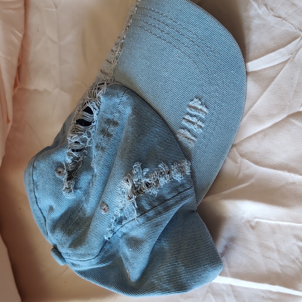 Distressed Denim Hat Ball Cap Blue Jean Casual